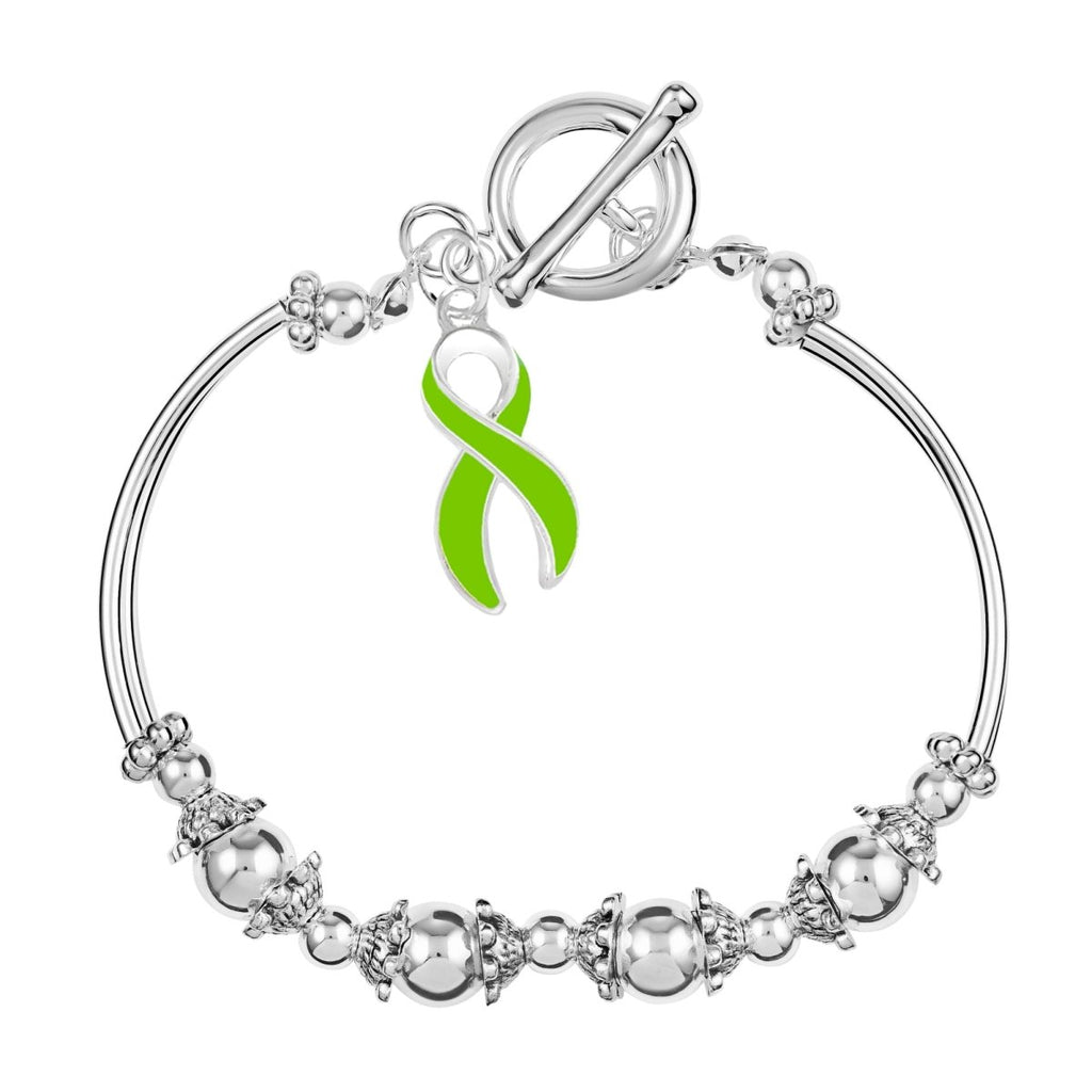 Lime Green Ribbon Charm Partial Beaded Bracelets - Fundraising For A Cause