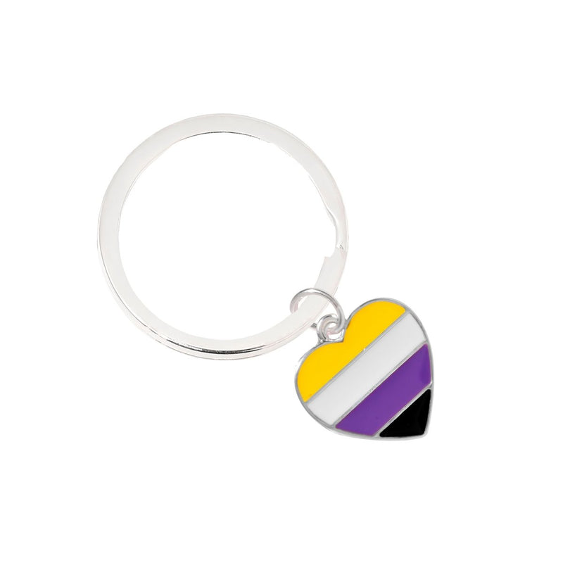 Nonbinary Flag Heart Pride Split Ring Key Chains - Fundraising For A Cause
