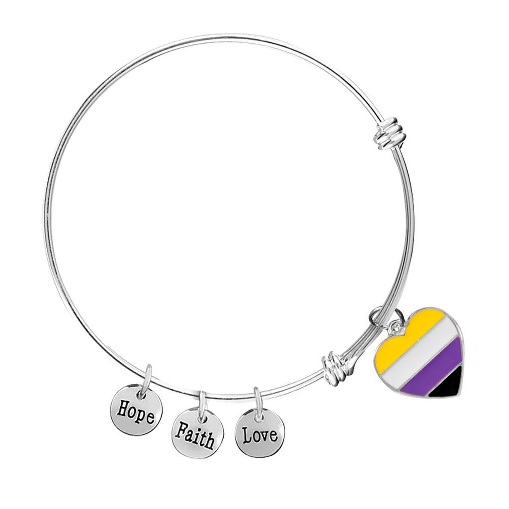 Nonbinary Flag Heart Retractable Charm Bracelets - Fundraising For A Cause