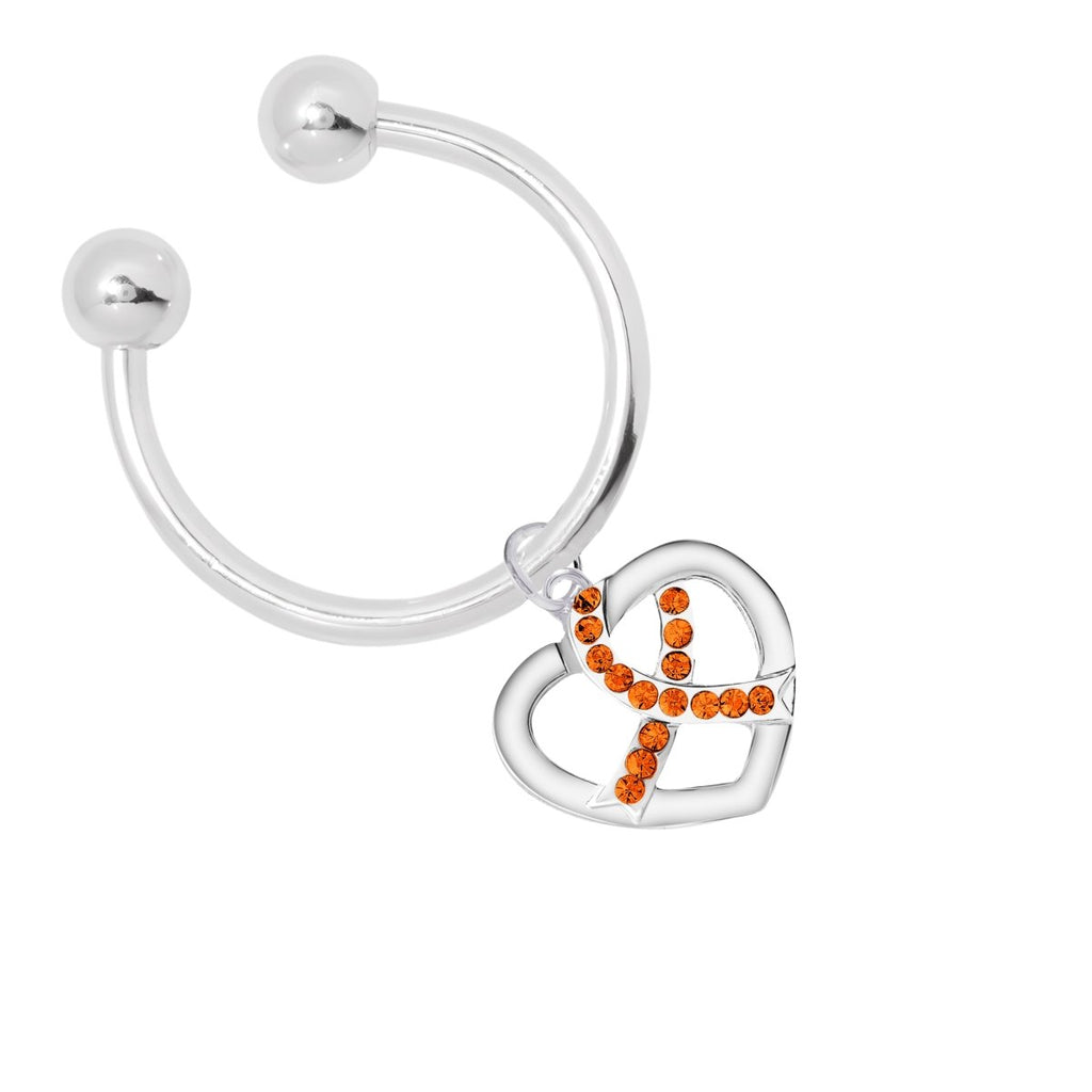 Orange Heart Ribbon Charm Crystal Key Chains - Fundraising For A Cause