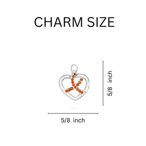 Orange Heart Ribbon Charm Crystal Key Chains - Fundraising For A Cause