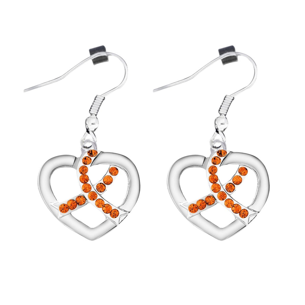 Orange Ribbon Crystal Heart Earrings - Fundraising For A Cause