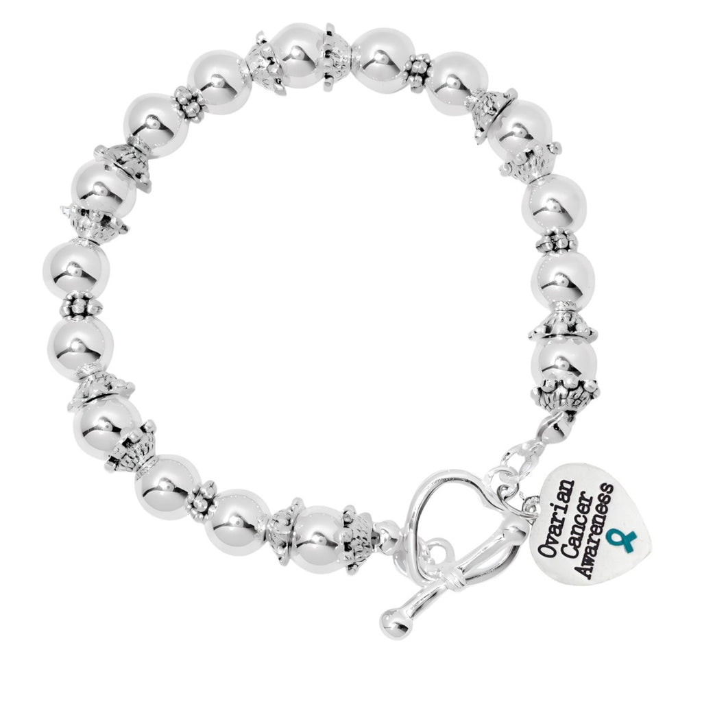 Ovarian Cancer Heart Awareness Charm Silver Beaded Bracelets - Fundraising For A Cause