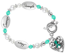 Load image into Gallery viewer, Ovarian Cancer Teal Ribbon Charm Bracelets - Fundraising For A Cause