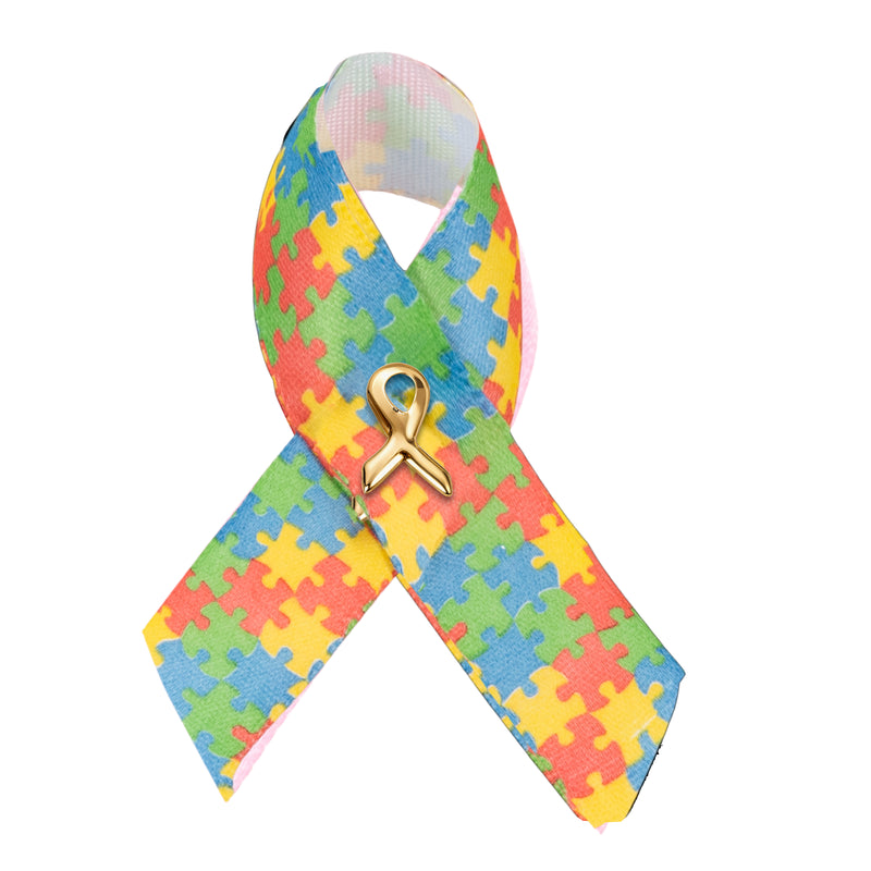 100 Pack Satin Autism Awareness Ribbon Pins (100 Pins)