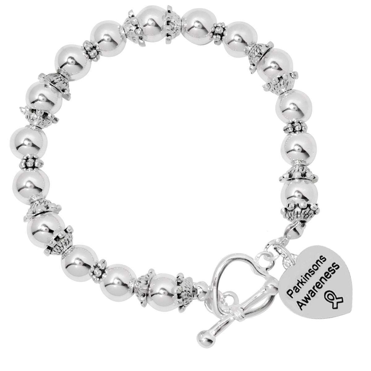 Parkinsons Heart Awareness Charm Silver Beaded Bracelets - Fundraising For A Cause