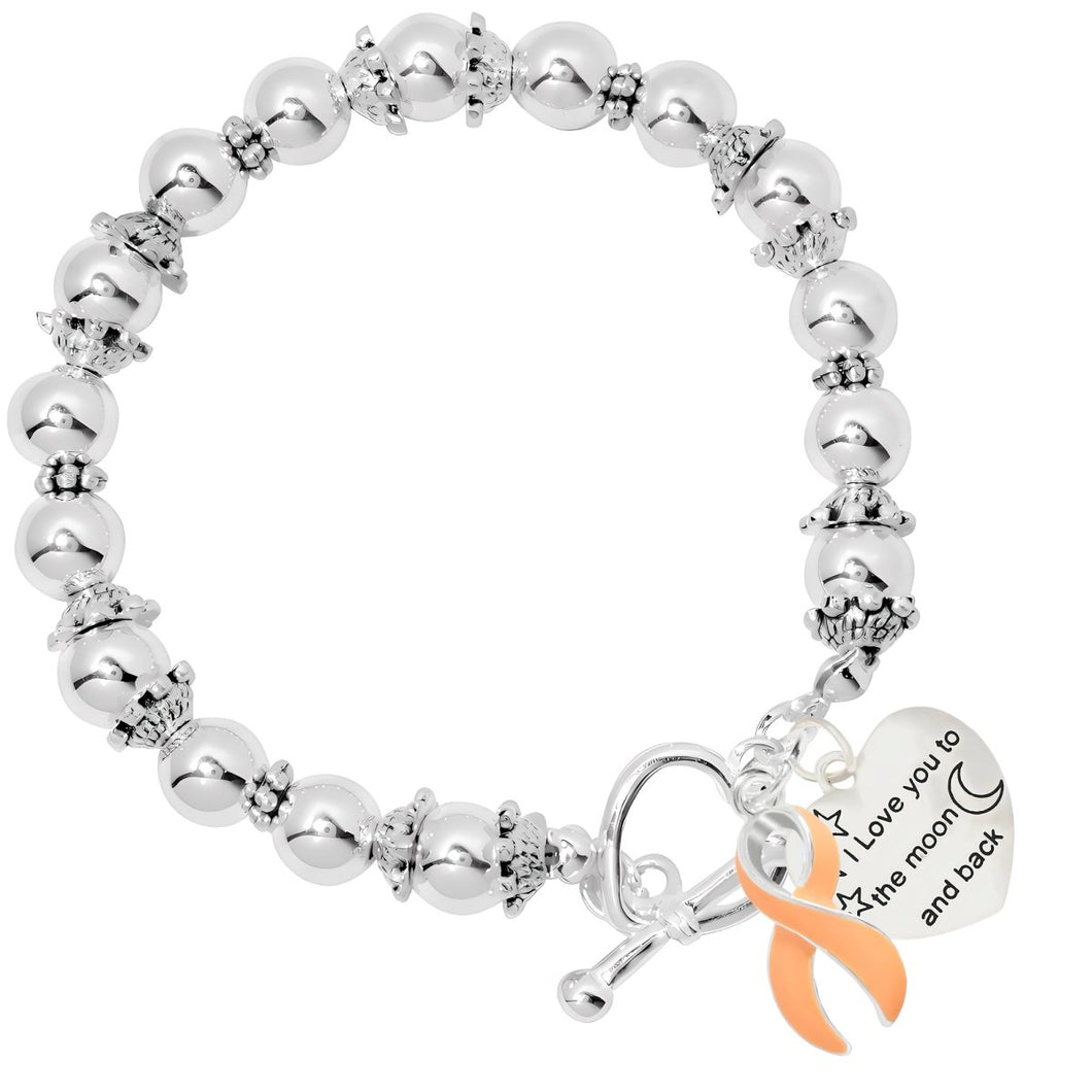 Peach Ribbon Love You To The Moon and Back Heart Charm Beaded Bracelets - Fundraising For A Cause