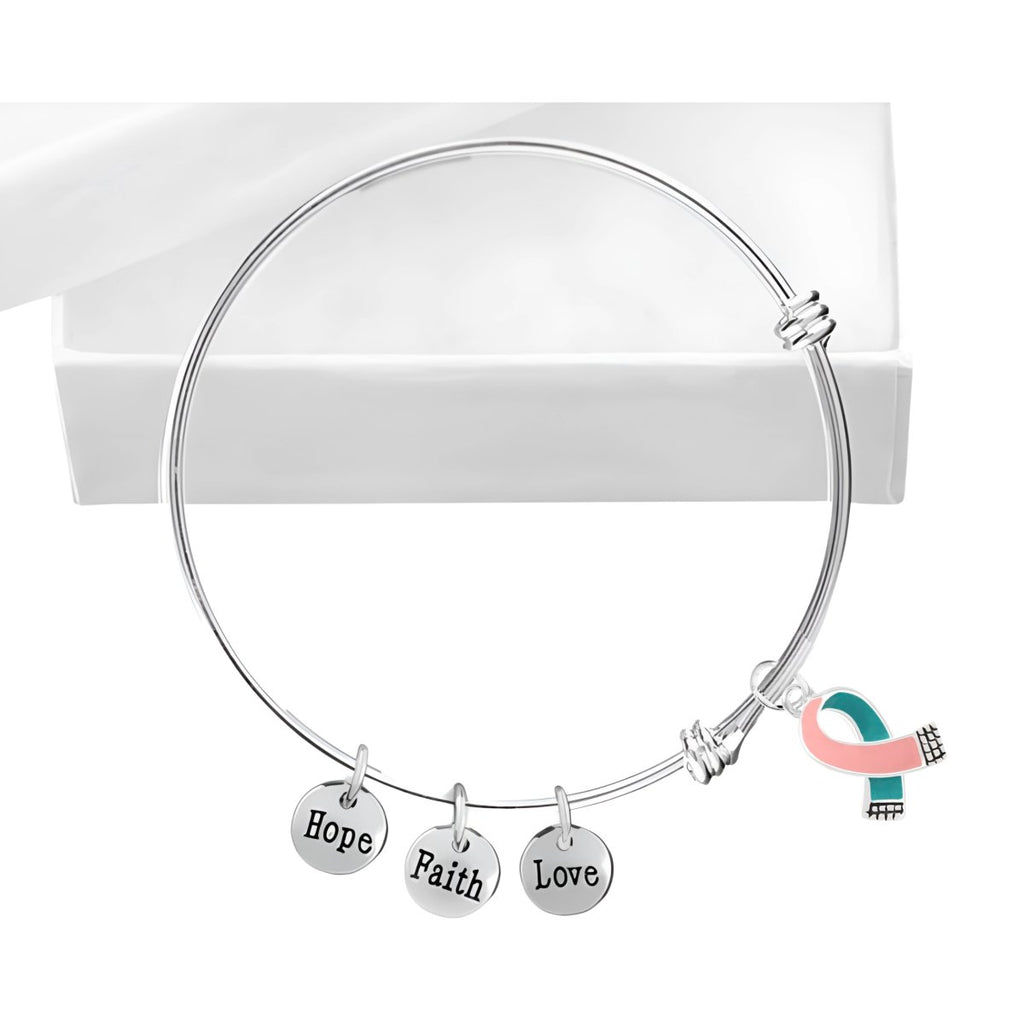 Pink and Teal Ribbon Retractable Charm Bracelet - Fundraising For A Cause