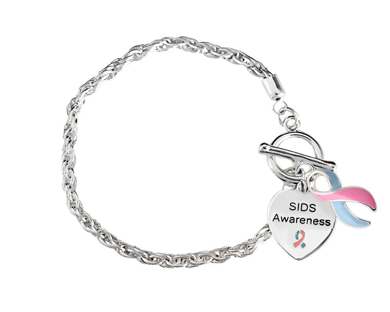 Pink & Blue Ribbon SIDS Awareness Heart Charm Rope Bracelets - Fundraising For A Cause