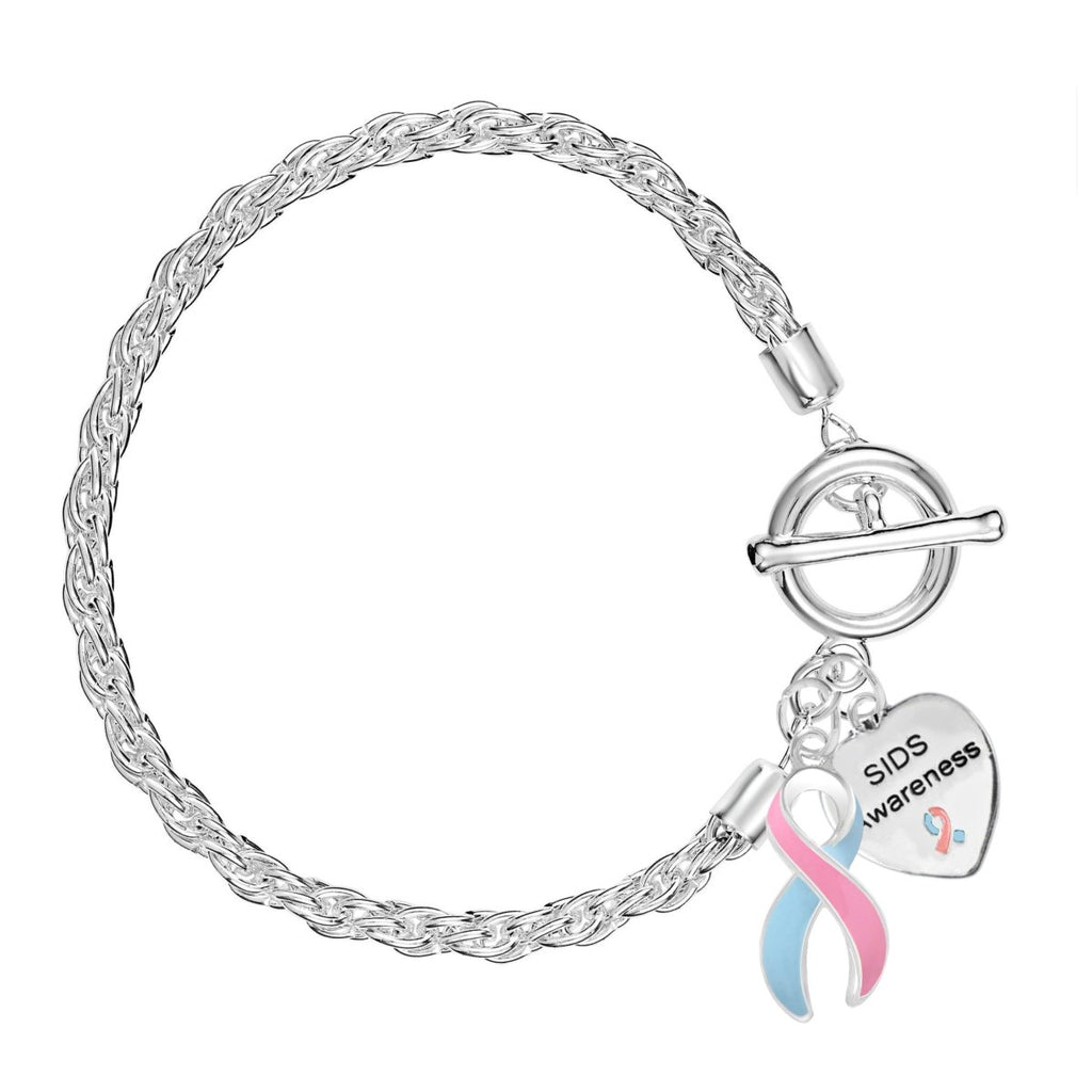 Pink & Blue Ribbon SIDS Awareness Heart Charm Rope Bracelets - Fundraising For A Cause