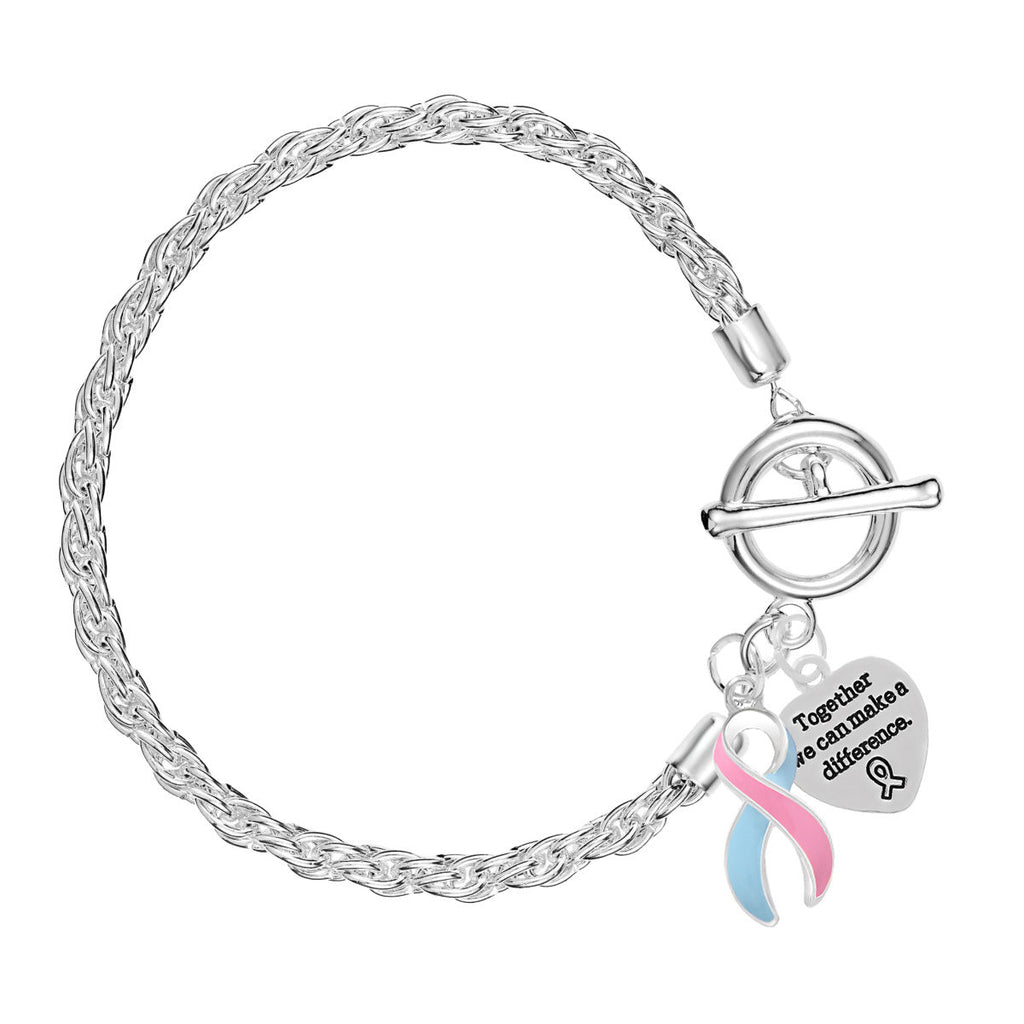 Pink & Blue Ribbon Together We Make A Difference Rope Bracelets - Fundraising For A Cause