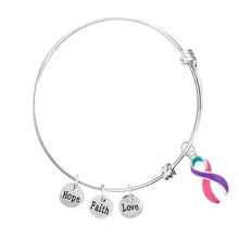 Load image into Gallery viewer, Pink, Purple &amp; Teal Ribbon Charm Motivational Retractable Bracelets - Fundraising For A Cause