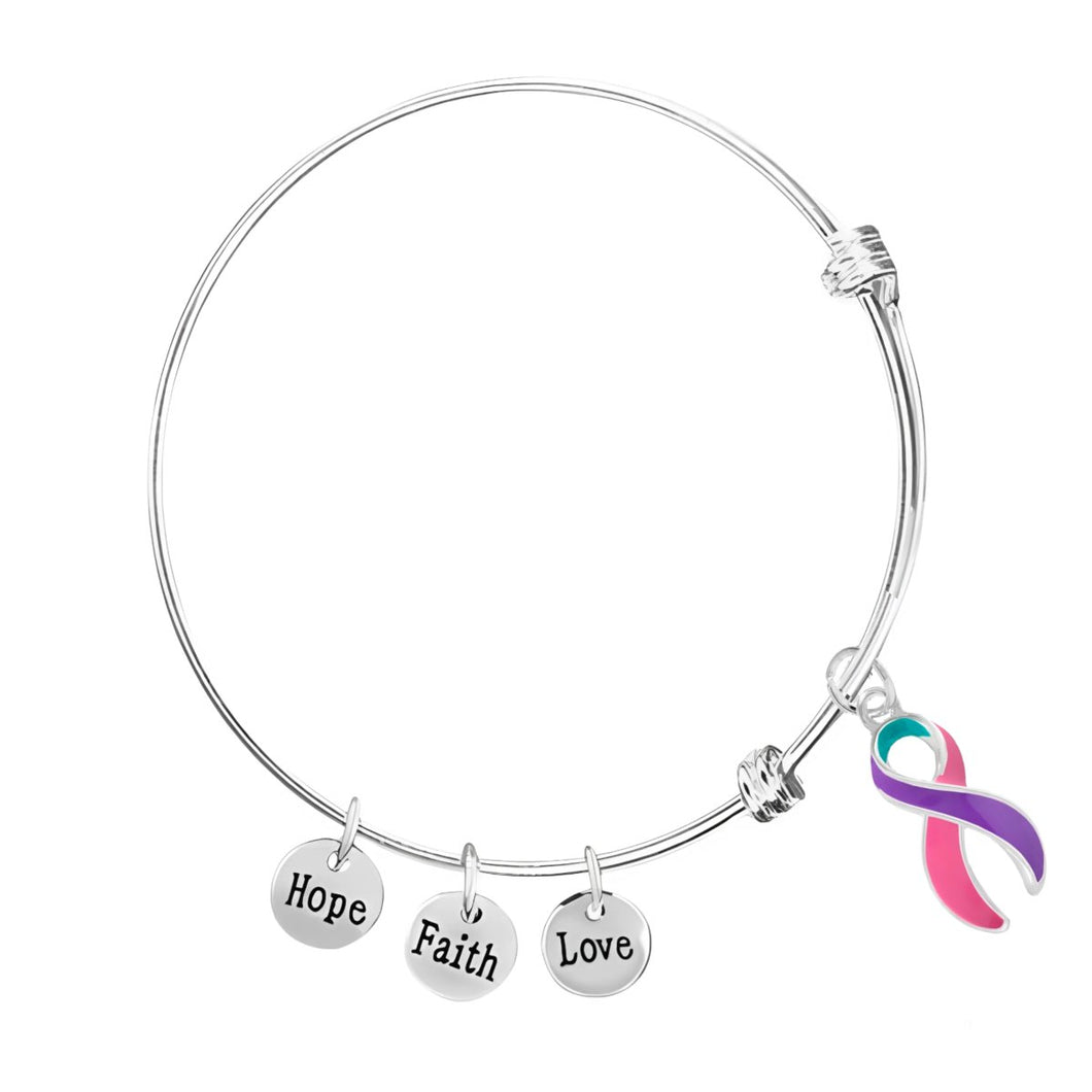 Pink, Purple & Teal Ribbon Charm Motivational Retractable Bracelets - Fundraising For A Cause