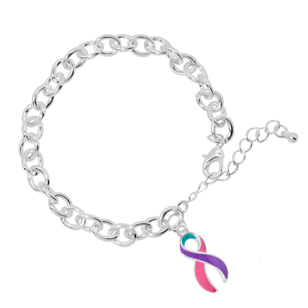 Pink, Purple & Teal Ribbon Chunky Chained Style Bracelets - Fundraising For A Cause