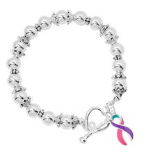 Load image into Gallery viewer, Pink, Purple &amp; Teal Ribbon Silver Charm Beaded Bracelets - Fundraising For A Cause