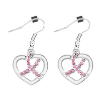 Load image into Gallery viewer, Pink Ribbon Crystal Heart Hanging Earrings - Fundraising For A Cause