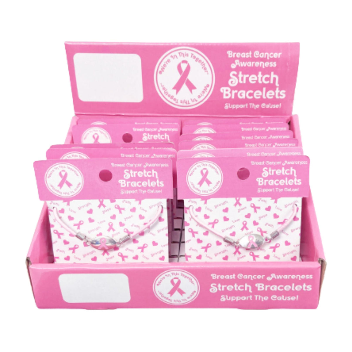 Pink Ribbon Stretch Bracelet Counter Display (12 Cards) - The Awareness Company