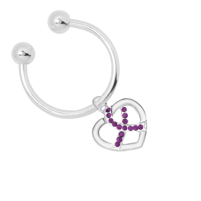 Purple Crystal Heart Horse Shoe Keychain Ring - Fundraising For A Cause