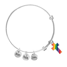 Load image into Gallery viewer, Rainbow Flag Cross Charm Retractable Bracelets - Fundraising For A Cause