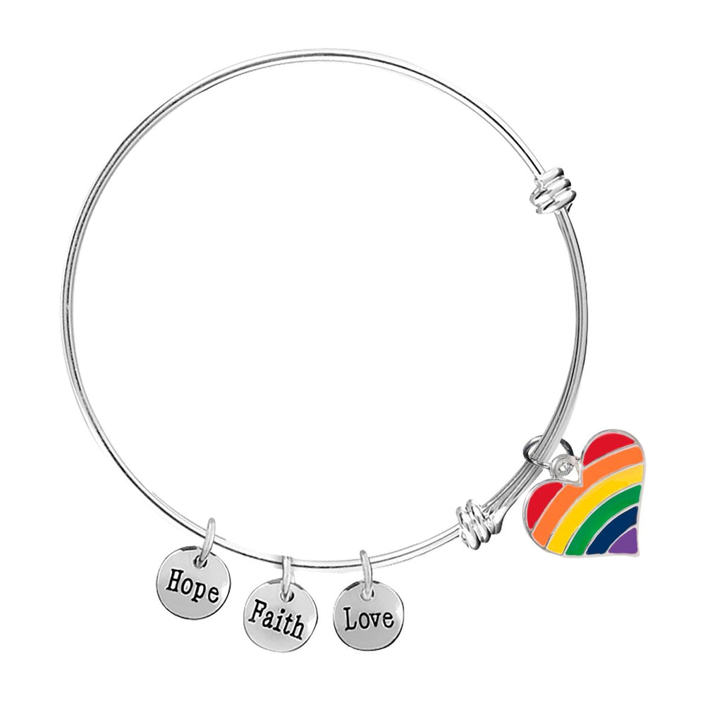 Rainbow Heart Gay Pride Retractable Charm Bracelets - Fundraising For A Cause