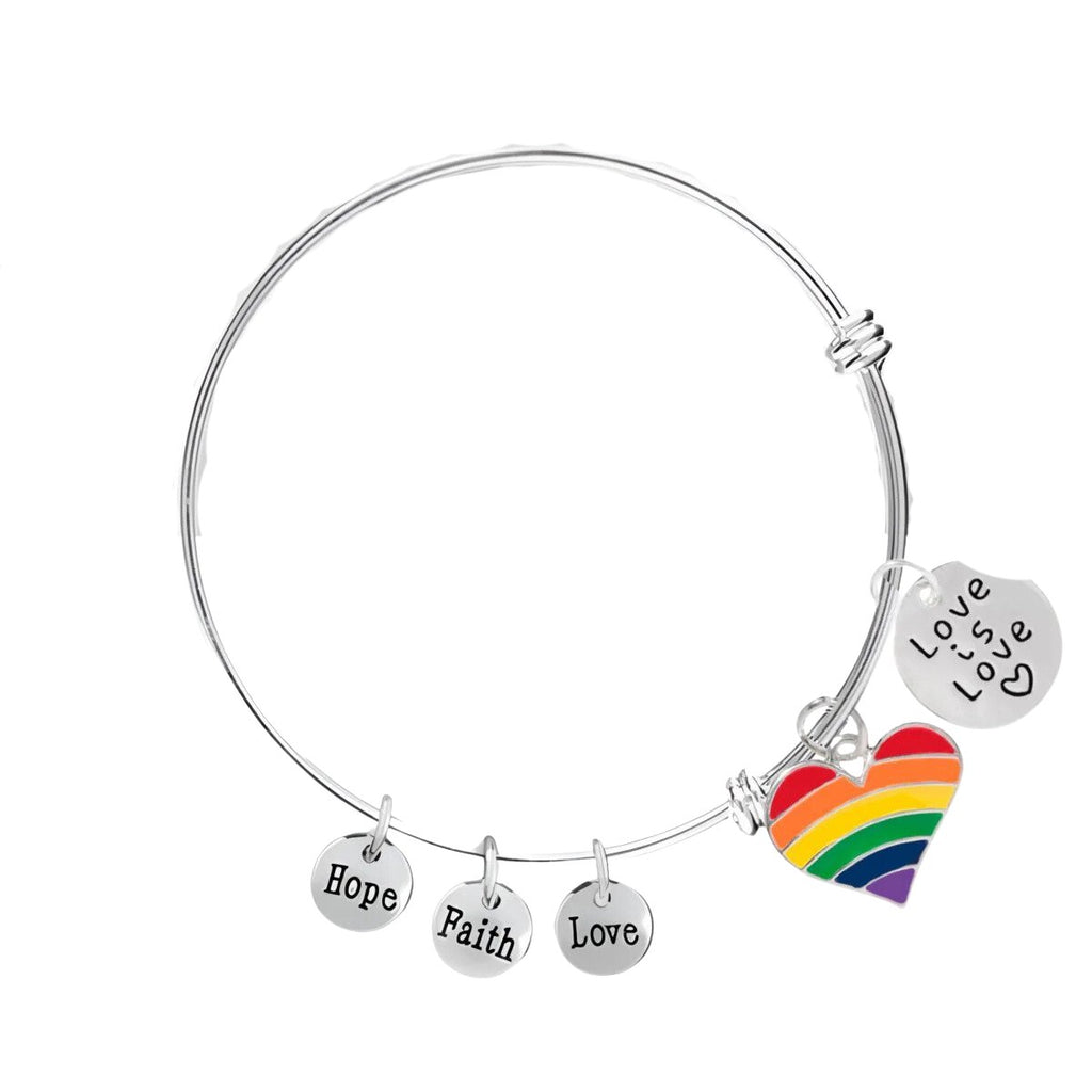 Rainbow Heart Love Is Love Retractable Charm Bracelets - Fundraising For A Cause