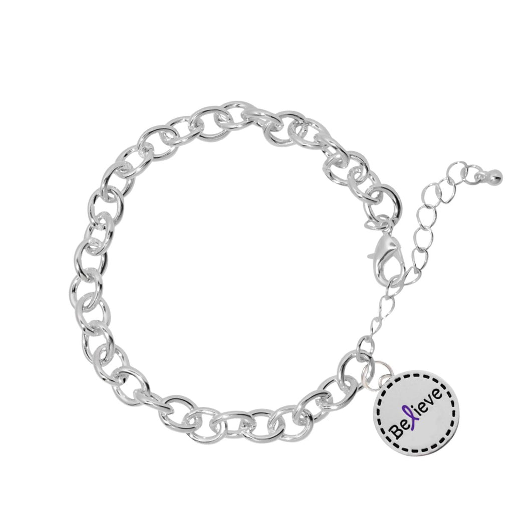 Round Believe Purple Charm Chunky Link Style Bracelets - Fundraising For A Cause