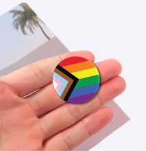 Load image into Gallery viewer, Round Daniel Quasar &quot;Progress Pride&quot; Rainbow Flag Pins - Fundraising For A Cause