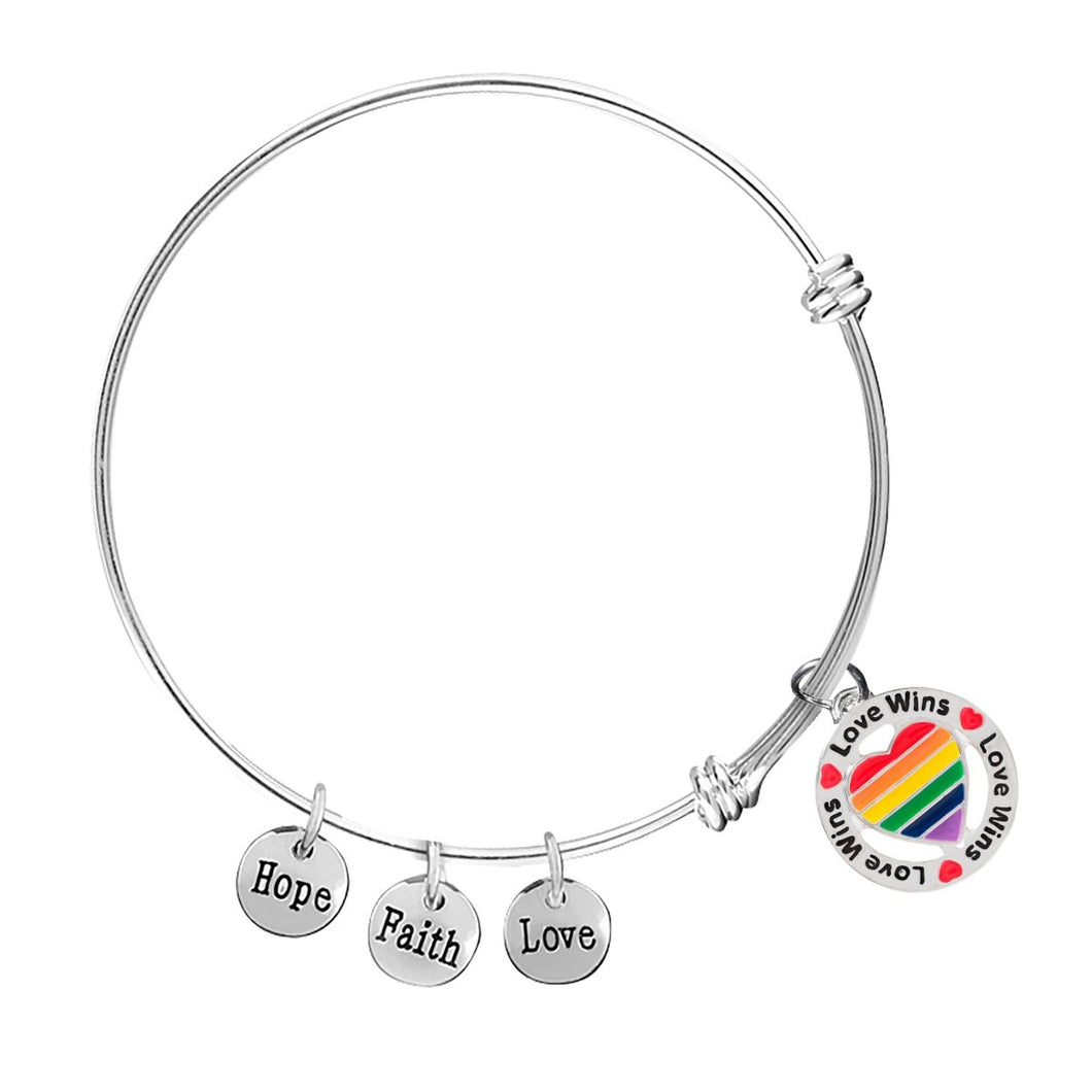 Round Rainbow Heart Love Wins Retractable Charm Bracelet - Fundraising For A Cause