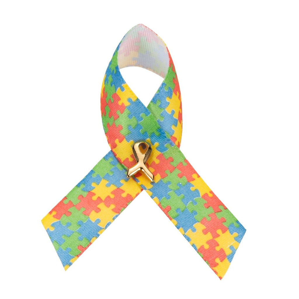 Satin Autism Awareness Ribbon Pins - 50 Pack