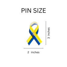 Load image into Gallery viewer, Satin Blue &amp; Yellow Ribbon Pins - Fundraising For A Cause