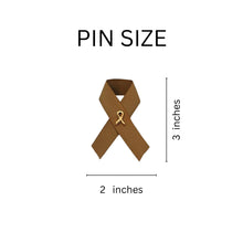 Load image into Gallery viewer, Satin Brown Ribbon Awareness Pins - 50 Pack