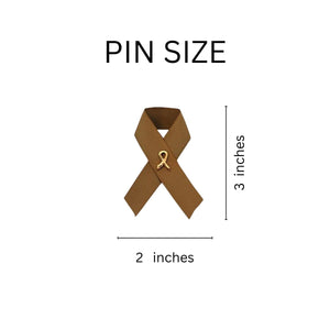 Satin Brown Ribbon Awareness Pins - 50 Pack