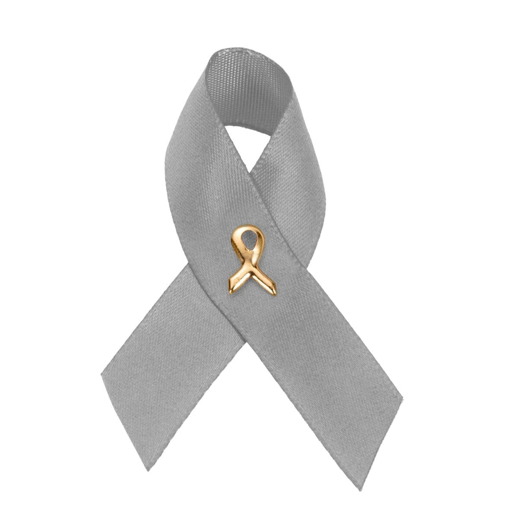 Satin Gray Brain Cancer Awareness Ribbon Pins - 50 Pack