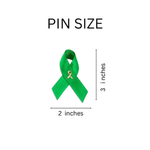 Satin Green Ribbon Awareness Pins - 50 Pack