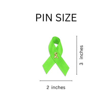 Load image into Gallery viewer, Satin Lime Green Awareness Ribbon Pins - 50 Pack