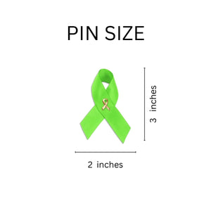 Satin Lime Green Awareness Ribbon Pins - 50 Pack