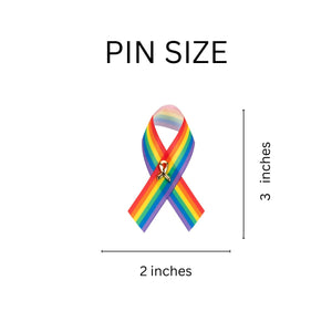 Satin Rainbow Striped Ribbon Pins - 50 Pack