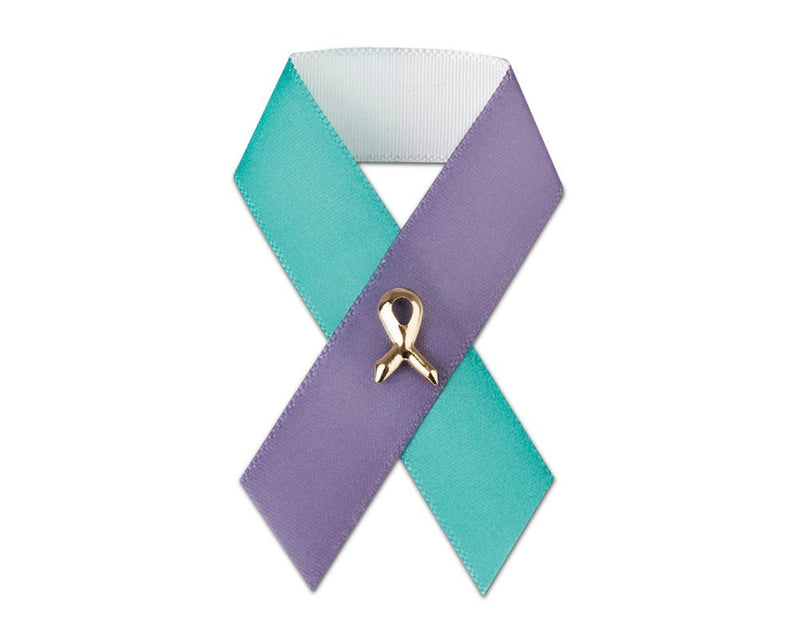 Satin Sexual Assault Teal & Purple Ribbon Pins - 50 Pack