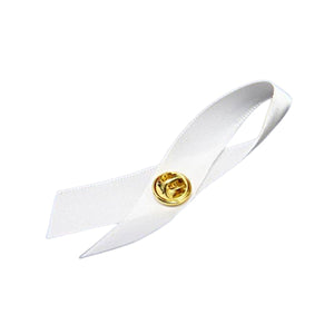 Satin White Ribbon Awareness Pins - 50 Pack