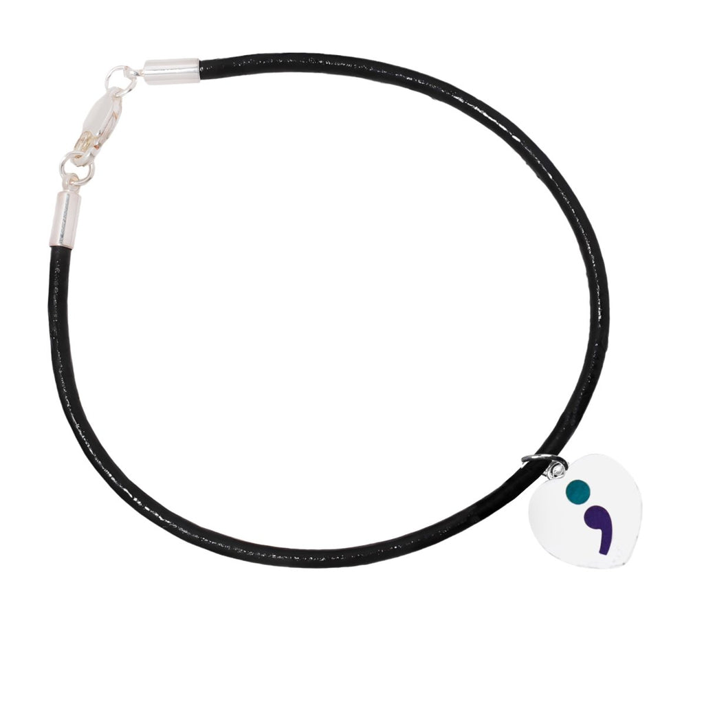 Semicolon Suicide Prevention Awareness Heart Leather Cord Bracelets - Fundraising For A Cause