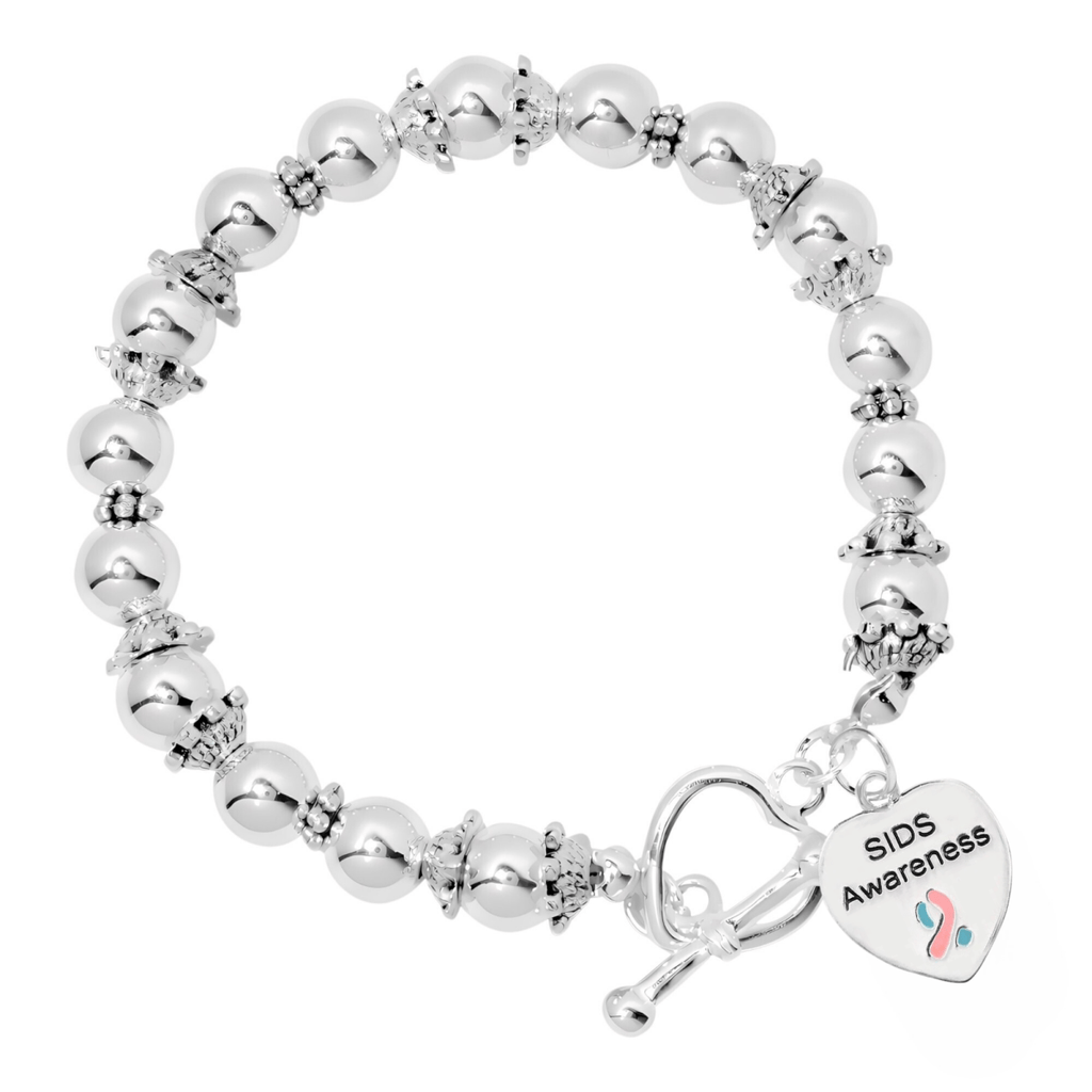 SIDS Awareness Heart Charm Silver Beaded Bracelets - Fundraising For A Cause