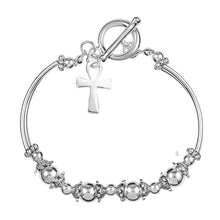 Load image into Gallery viewer, Silver Decorative Cross Religious Charm Partial Beaded Bracelets - Fundraising For A Cause