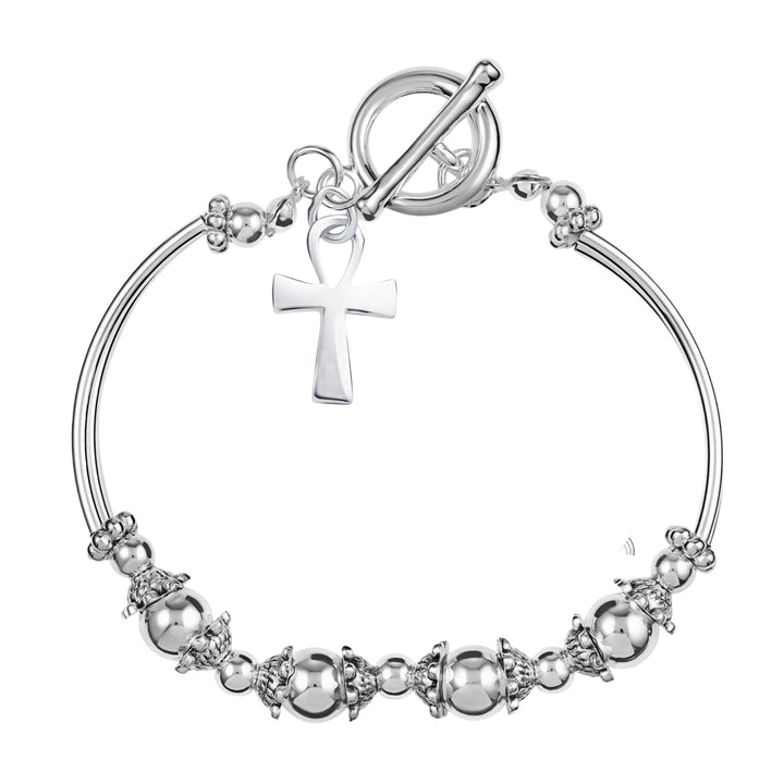 Silver Decorative Cross Religious Charm Partial Beaded Bracelets - Fundraising For A Cause