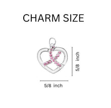 Load image into Gallery viewer, Silver Heart Crystal Pink Ribbon Chunky Charm Bracelets - Fundraising For A Cause