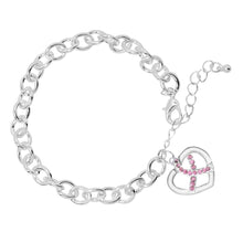 Load image into Gallery viewer, Silver Heart Crystal Pink Ribbon Chunky Charm Bracelets - Fundraising For A Cause