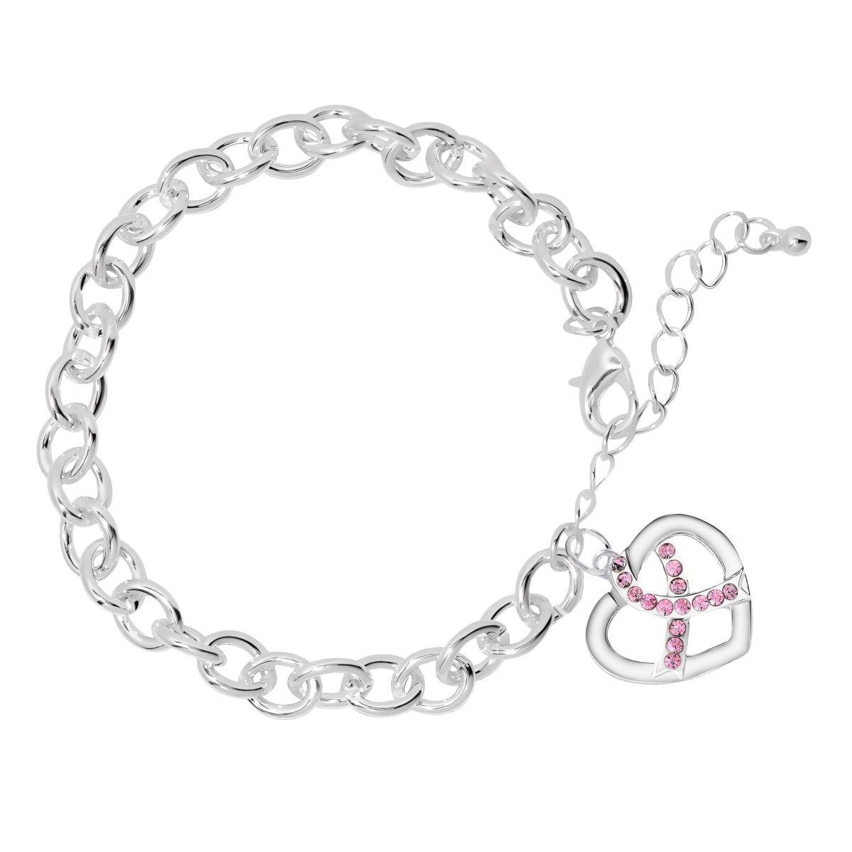 Silver Heart Crystal Pink Ribbon Chunky Charm Bracelets - Fundraising For A Cause