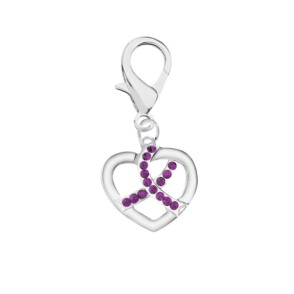 Silver Heart Crystal Purple Ribbon Hanging Charms - Fundraising For A Cause