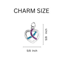 Load image into Gallery viewer, Silver Heart Crystal Teal &amp; Purple Ribbon Charms - Fundraising For A Cause