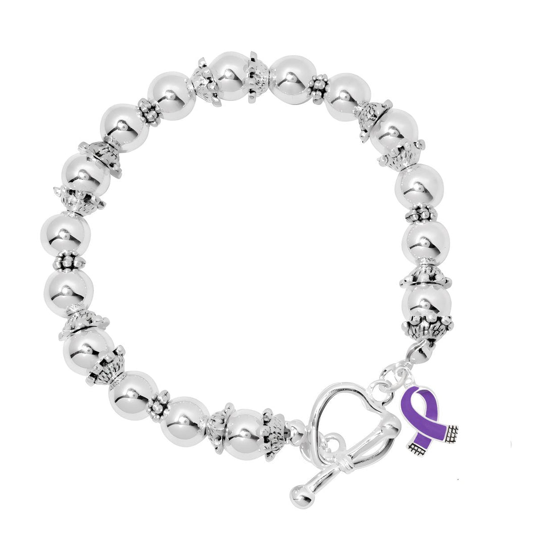 Small Purple Ribbon Charm Beaded Bracelets - Fundraising For A Cause