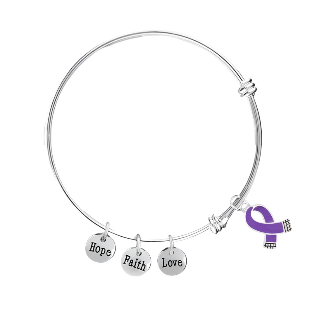 Small Purple Ribbon Retractable Charm Bracelets - Fundraising For A Cause